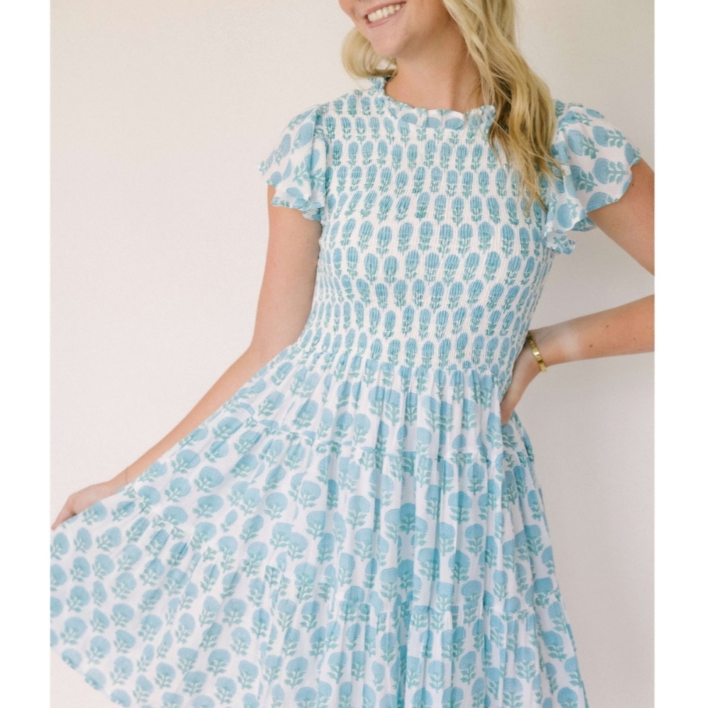 J. Marie blue and White Patterned Mini Dress